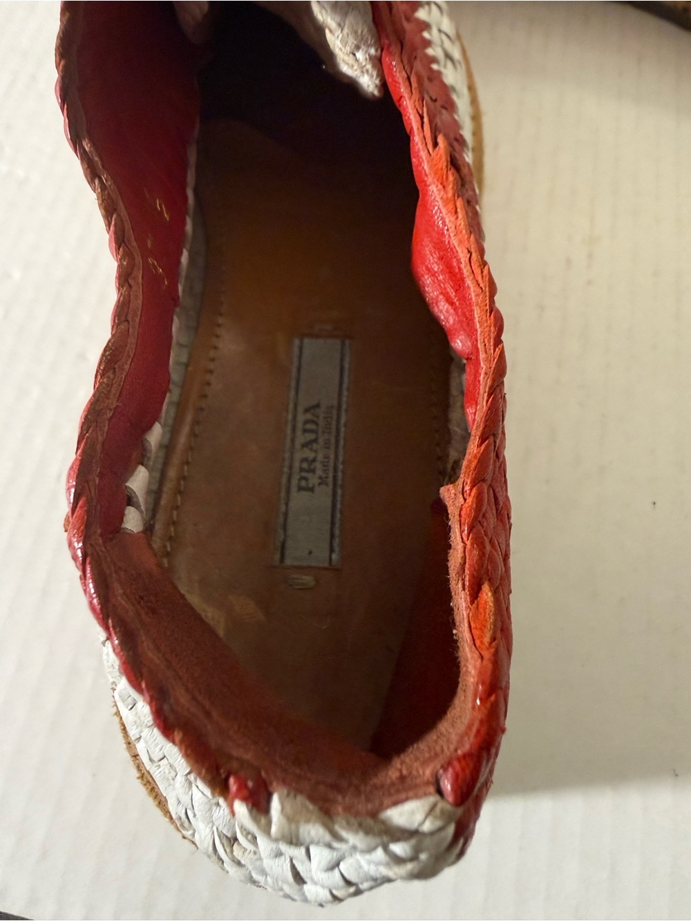 Prada Madras Tricolor Woven Leather Platform Espadrille Size: 37.5 - Picture 6 of 8